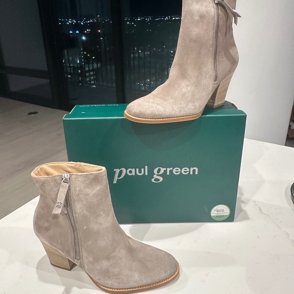 Paul Green Taupe Suede Ankle Boots – Block Heel Zip Booties Size 8.5 - Picture 1 of 10